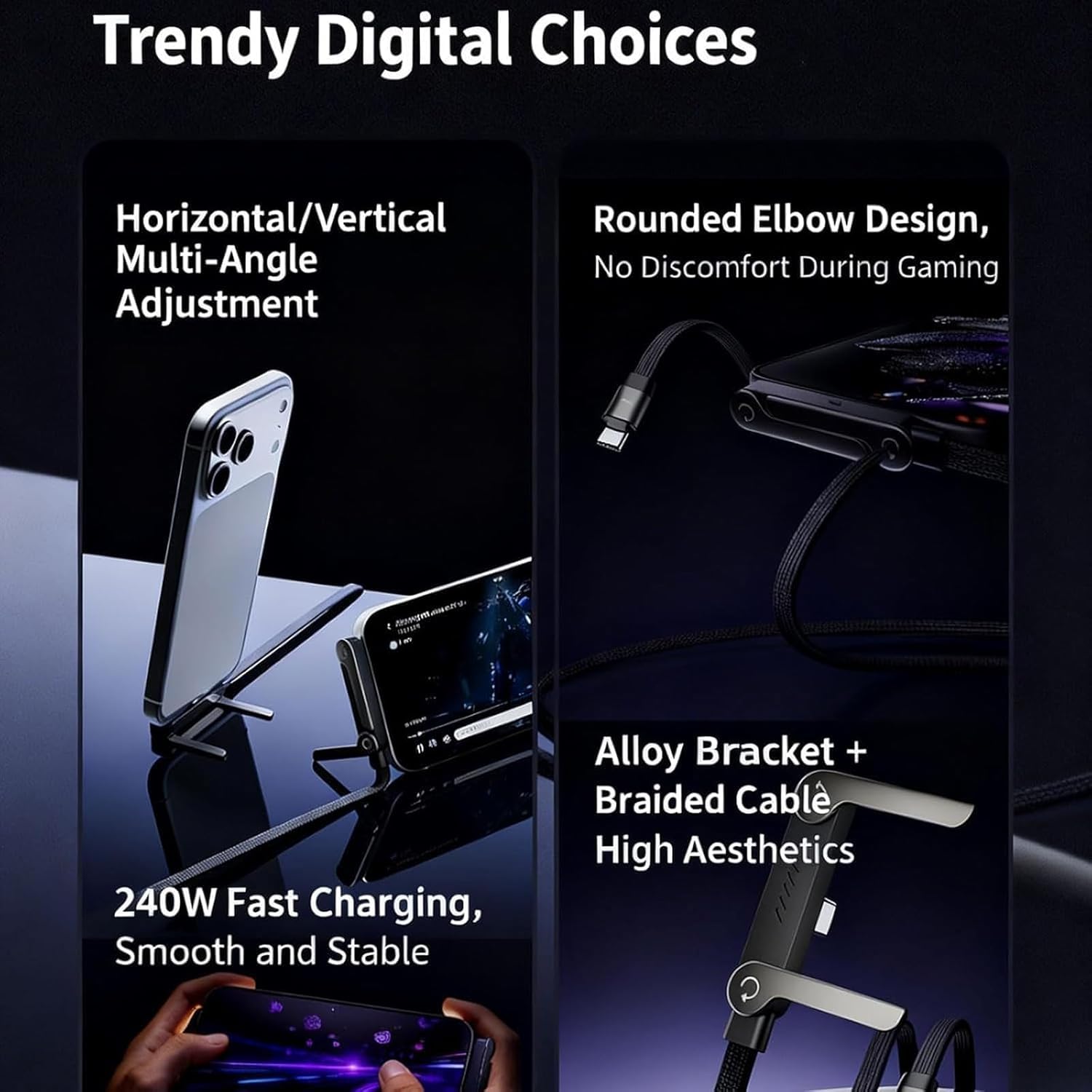type c to usb c 240w cable with stand, usb c fast charging cable